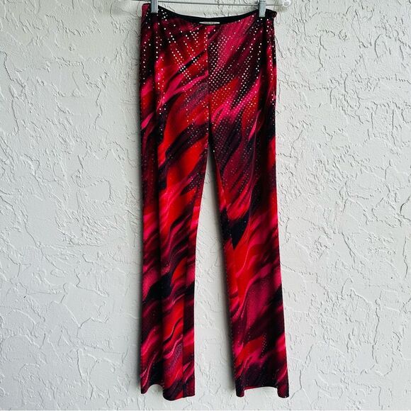 CACHE Pants Women 4 Vintage Y2K Disco Flare Size Zip USA Red Sequin - Picture 1 of 9